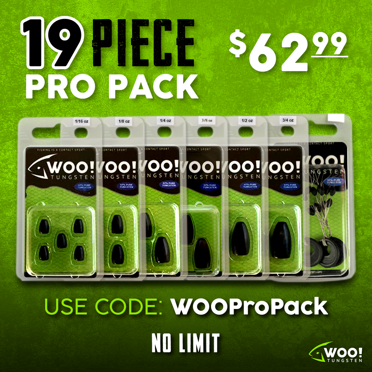 PRO PACK - 19 Piece - Between 1/16 oz and 3/4 oz (Black) - USE CODE W –  WOO! Tungsten Canada